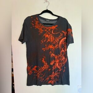 Balmain Navy and Red Dragon Print Tee